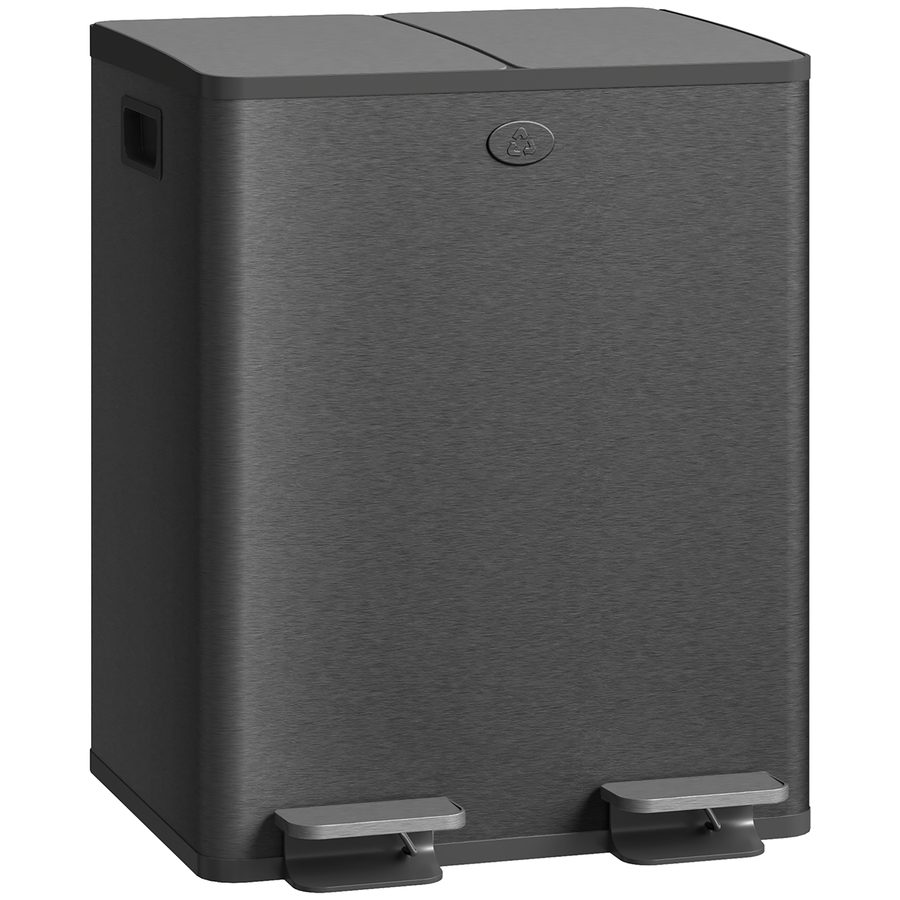 HOMCOM Küchen-Mülleimer mit 2 Fächern 2x 20 L, Edelstahl-Küchenabfalleimer mit Pedal, Soft-Close-Deckeln und herausnehmbarem Eimer für Recycling und Küchenabfälle, Schwarz   Aosom von HOMCOM