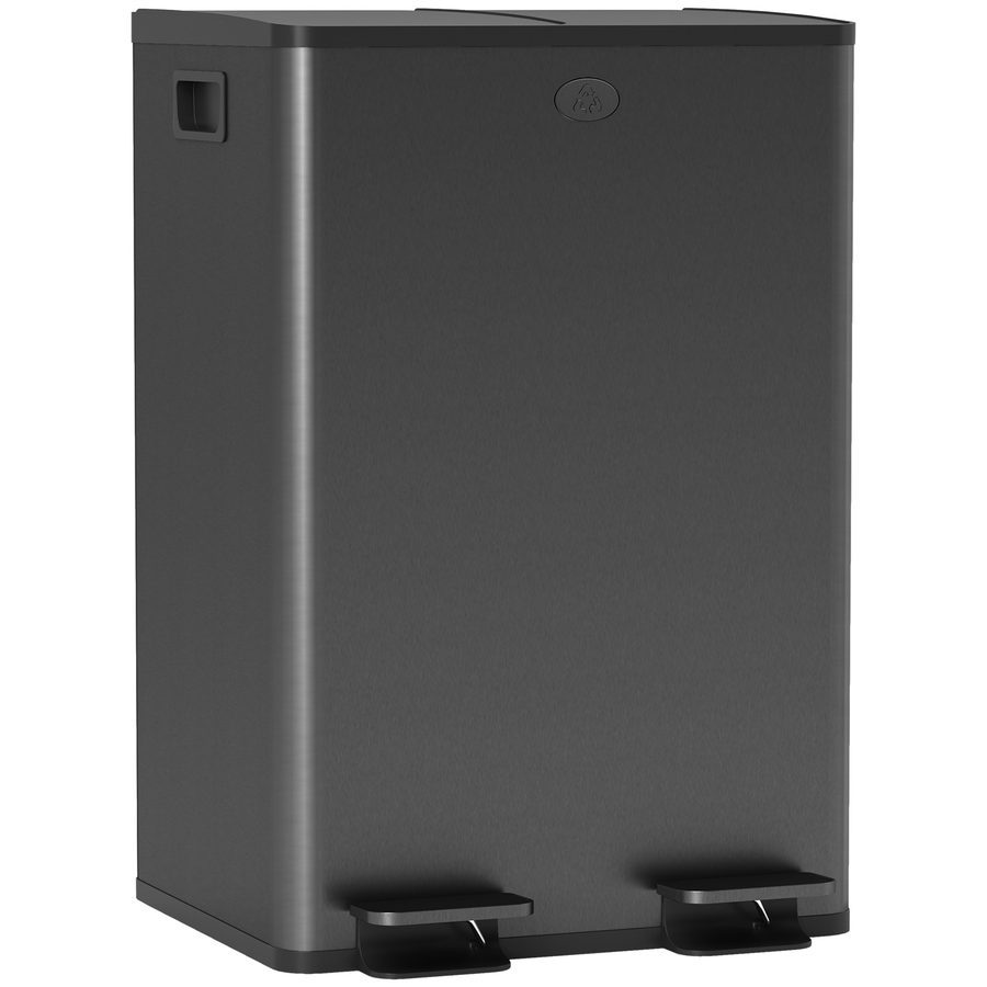 HOMCOM Mülleimer 2 x 28L Abfalleimer aus Edelstahl Mülltrennsystem mit Softclose Deckel, Herausnehmbare Inneneimer, Deodorant-Fächern Treteimer für Wohnung, Schwarz   Aosom von HOMCOM