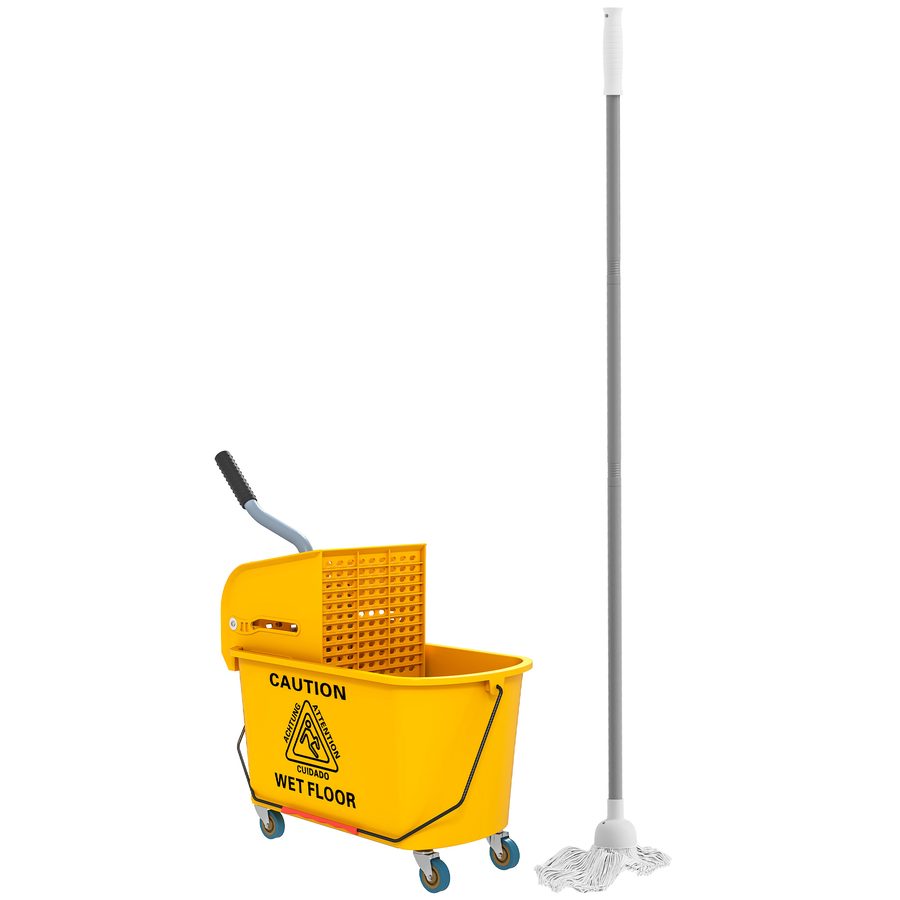 HOMCOM Reinigungswagen 20L Putzwagen mit Presse und Kehrgarnitur, Eimer inkl. Mopp, Rolle, für Haushalt und Gewerbe Gelb   Aosom von HOMCOM