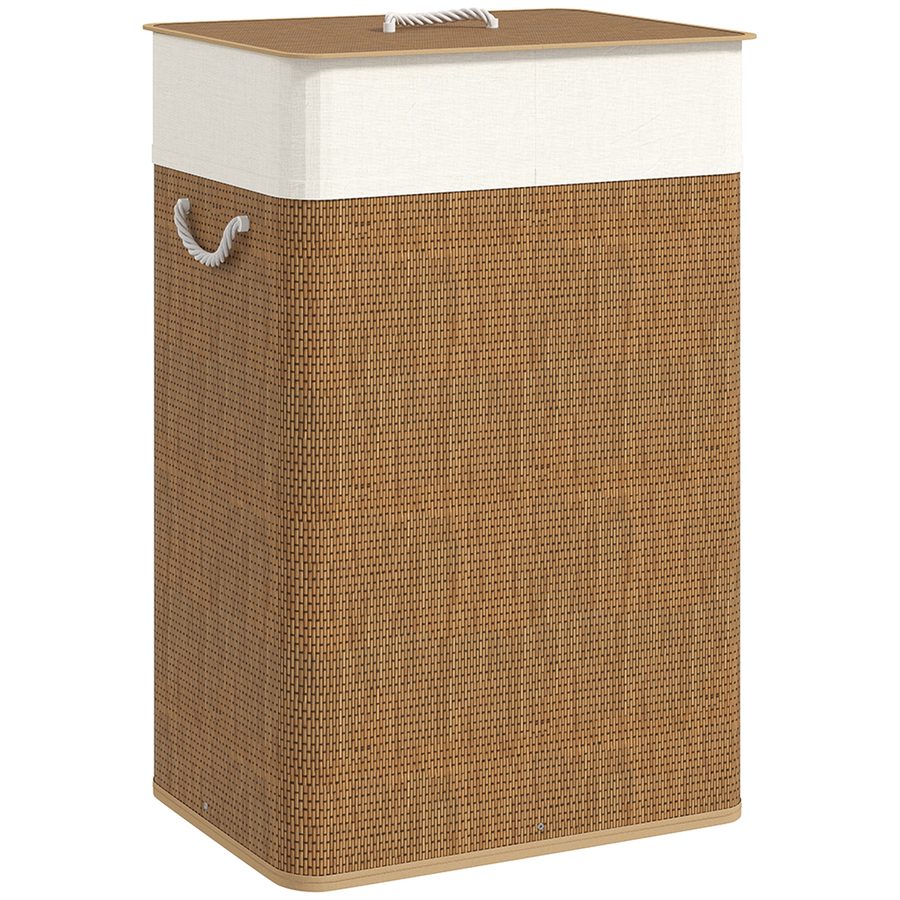 HOMCOM Bambus Wäschekorb mit Deckel 72 L Wäschesammler mit Seilgriffen, herausnehmbarer Wäschesack, Laundry Baskets Wäschesortierer für Waschküche Schlafzimmer Badezimmer Braun   Aosom von HOMCOM