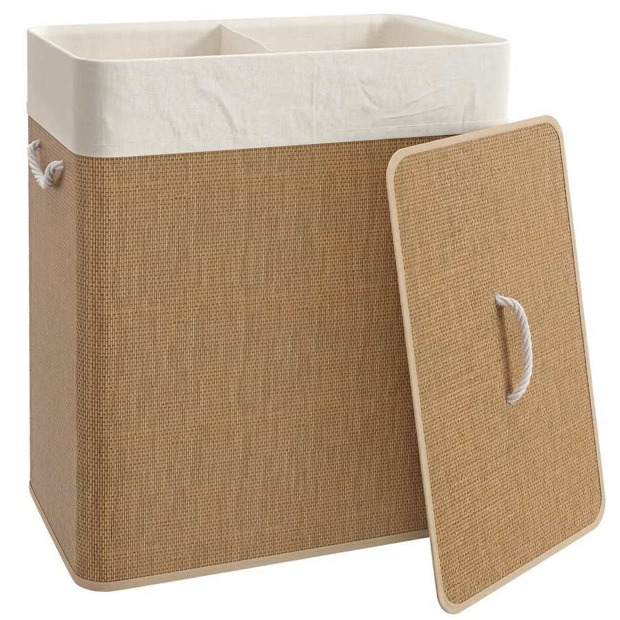 HOMCOM Bambus Wäschekorb mit Deckel 100 L Wäschesammler mit Seilgriffen, herausnehmbarer Wäschesack, Laundry Baskets Wäschesortierer für Waschküche Schlafzimmer Badezimmer Braun   Aosom von HOMCOM
