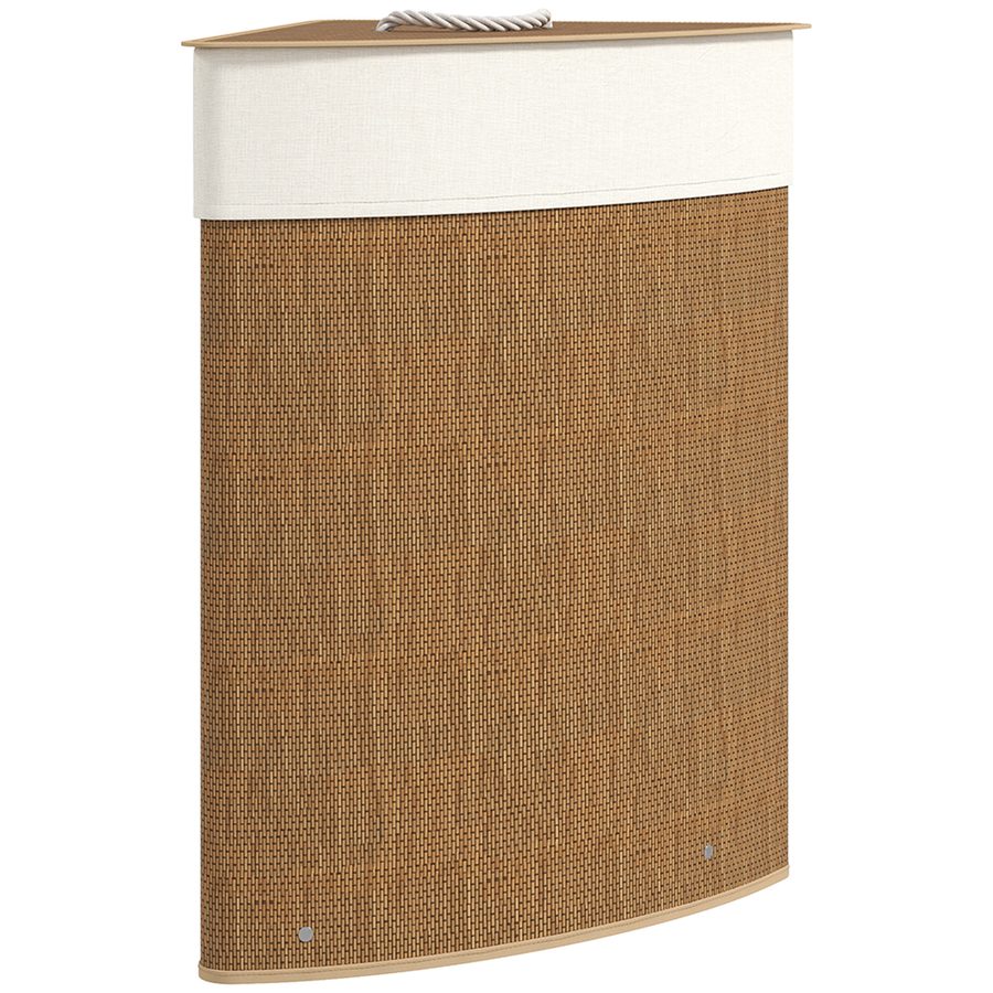 HOMCOM Bambus Wäschekorb mit Deckel 55 L Eck Wäschesammler mit herausnehmbarer Wäschesack, Wäschebox Laundry Baskets für Badezimmer Waschküche Schlafzimmer Braun   Aosom von HOMCOM