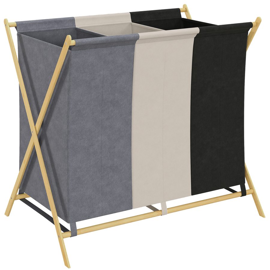 HOMCOM Wäschekorb mit 3 Fächern 129L Klappbar Wäschesammler mit Wäschesack, Laundry Baskets Wäschebox Wäschesortierer für Waschküche Schlafzimmer Badezimmer Mehrfarbig   Aosom von HOMCOM