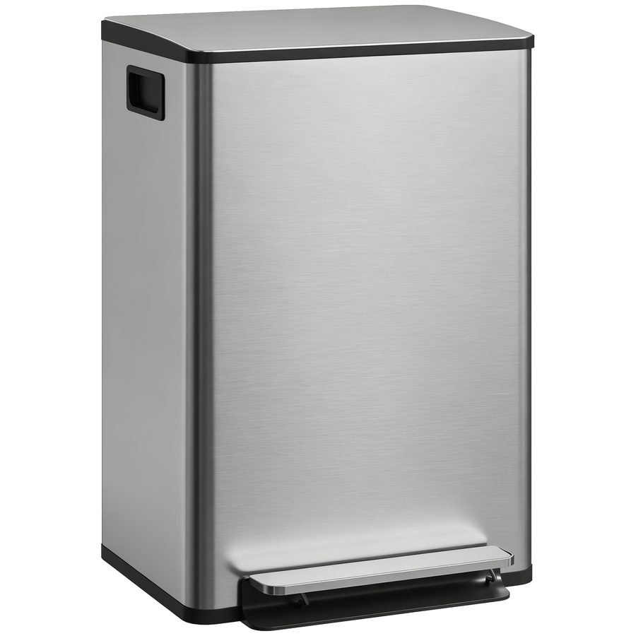 HOMCOM Küchen-Abfalleimer 50 l, Pedal-Mülleimer aus Edelstahl mit herausnehmbarem Inneneimer, Soft-Close-Deckel mit Offenhaltefunktion, Geruchsfilter, Griff, Fingerabdruckschutz, silber   Aosom von HOMCOM