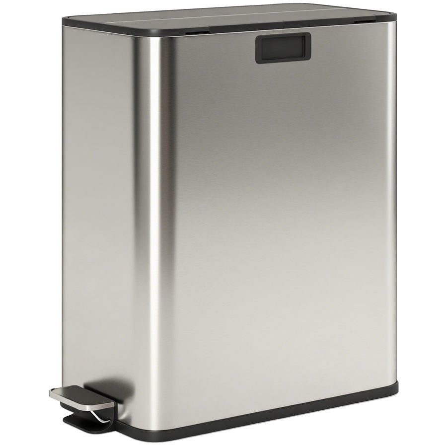 HOMCOM Küchenmülleimer 2 x 28L Edelstahl-Tretmülleimer mit Soft-Close-Schmetterlingsdeckel, herausnehmbaren Inneneimern, Fingerabdruckresistent, für Recycling und Müll, Silberton   Aosom von HOMCOM