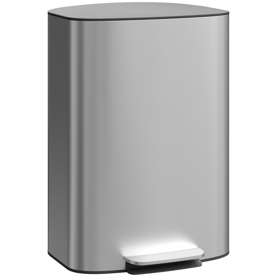 HOMCOM Treteimer 50 L mit Soft-Close, 90°-Öffnung & herausnehmbarem Inneneimer, Edelstahl, Grau   Aosom von HOMCOM