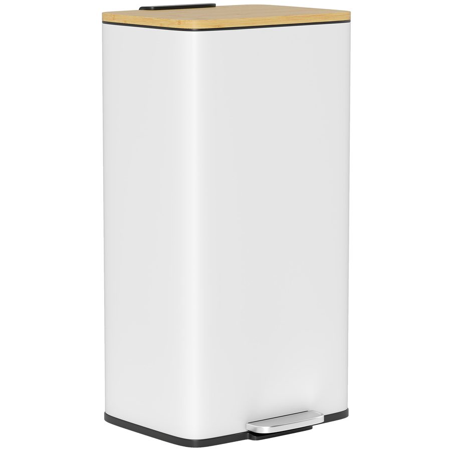 HOMCOM Küchen-Mülleimer mit Pedal, 20 L, Bambusdeckel mit Soft-Close, herausnehmbarer Innenbehälter, fingerabdruckresistent, für Schlafzimmer, Wohnzimmer, 29,5x29,5x56,8 cm, Weiß und Natur   Aosom von HOMCOM