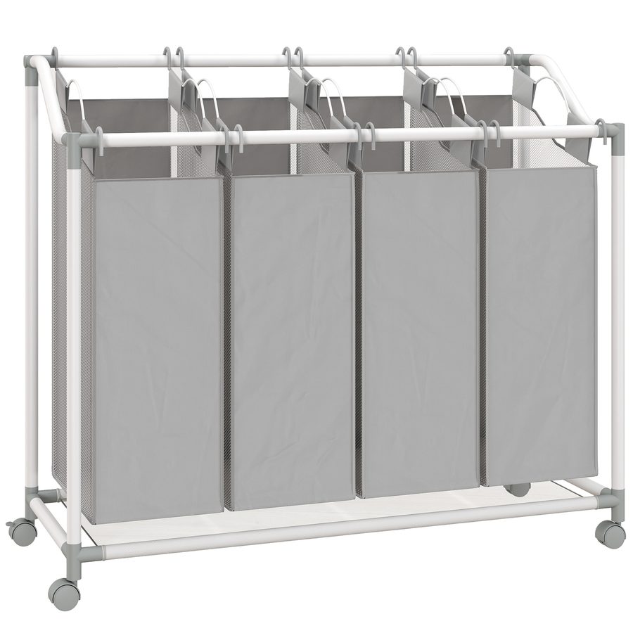 HOMCOM Wäschekorb mit 4 Fächer 160 L Wäschesammler mit Rädern, herausnehmbarer Wäschesack, Laundry Baskets Wäschebox Wäschesortierer Wäschewagen für Waschküche Schlafzimmer Badezimmer Grau   Aosom von HOMCOM