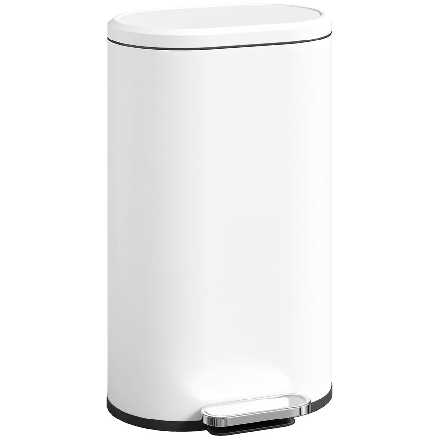 HOMCOM Küchenmülleimer 30L, Tretmülleimer rechteckig mit herausnehmbarem Inneneimer, weicher Deckelverschluss 90° mit Offenhaltefunktion, anti-Fingerabdrücke, für Büro und Zuhause, weiß   Aosom von HOMCOM