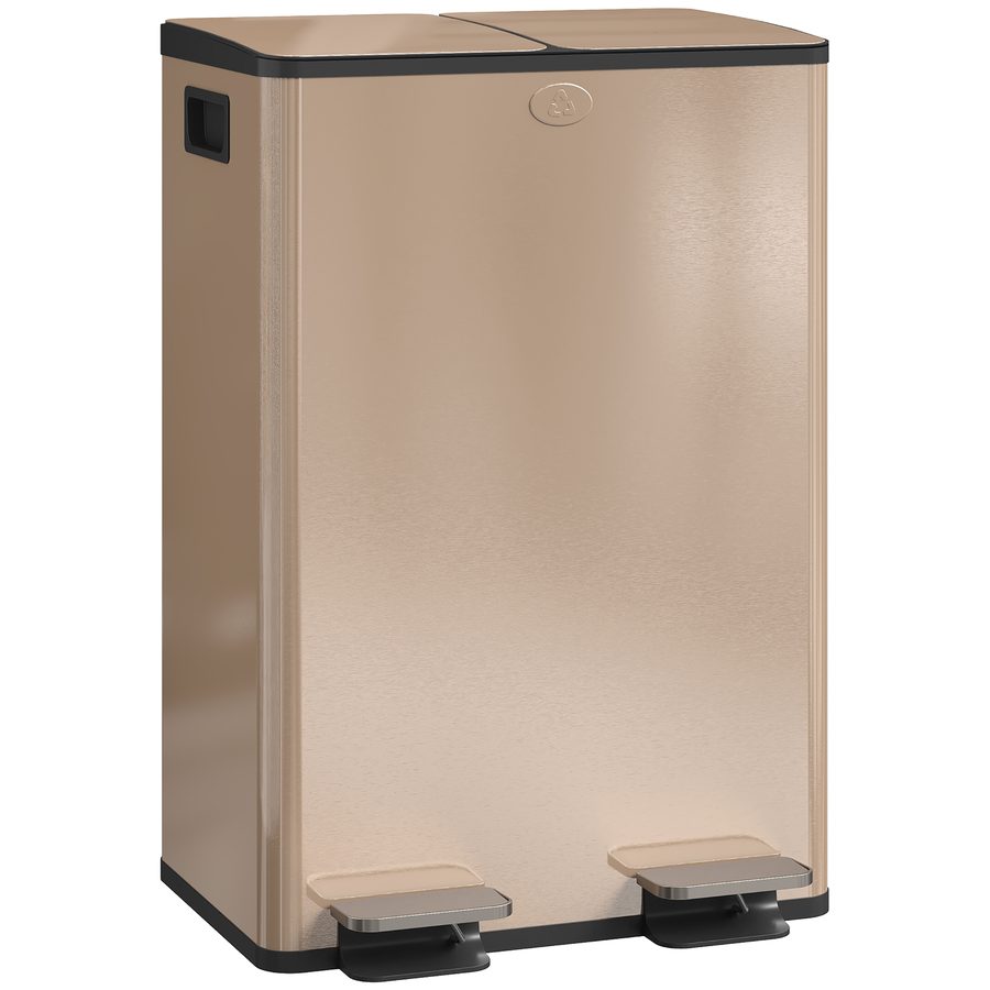 HOMCOM Doppel-Mülleimer 2x28 l, Küchen-Tretmülleimer aus Edelstahl, herausnehmbare Inneneimer, Soft-Close-Deckel mit Offenhaltefunktion, fingerabdruckresistent, Gold   Aosom von HOMCOM