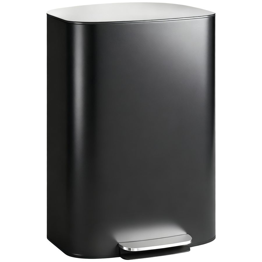 HOMCOM Mülleimer Küche 50 Liter Treteimer mit Bleib-Offen-Funktion, Soft-Close-Deckel, Pedal, Abfalleimer aus Edelstahl, Schwarz, 45,1 x 36,5 x 62,6 cm   Aosom von HOMCOM