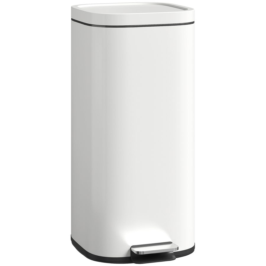 HOMCOM 30L Küchenmülleimer mit Deckel, Pedaleimer mit Soft-Close- und Offenhalte-Funktion, herausnehmbarer Inneneimer, fingerabdruckresistent Abfalleimer für Küche, Zuhause, Büro, Cremeweiß   Aosom von HOMCOM