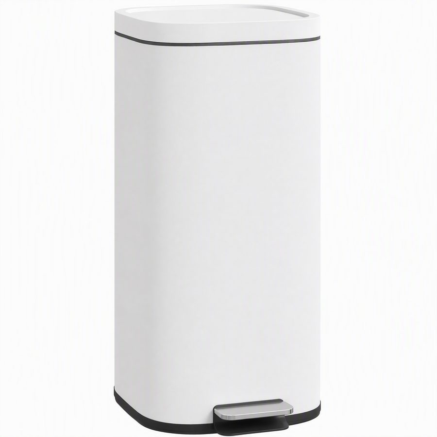 HOMCOM 30L Küchenmülleimer mit Deckel, Pedaleimer mit Soft-Close- und Offenhalte-Funktion, herausnehmbarer Inneneimer, fingerabdruckresistent Abfalleimer für Küche, Zuhause, Büro, Weiß   Aosom von HOMCOM