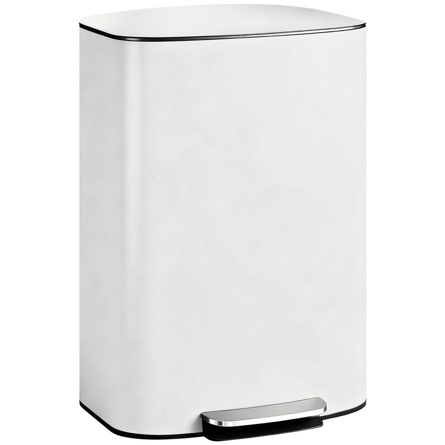 HOMCOM Mülleimer Küche 50 Liter Treteimer mit Bleib-Offen-Funktion, Soft-Close-Deckel, Pedal, Abfalleimer aus Edelstahl, Cremeweiß, 45,1 x 36,5 x 62,6 cm   Aosom von HOMCOM