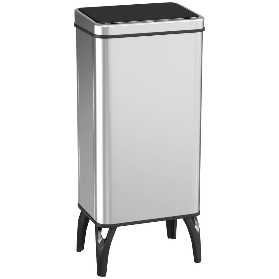 HOMCOM Automatischer Küchenmülleimer 50 L, Edelstahl-Küchenabfalleimer mit Infrarotsensor, Soft-Close, Füße, Haltering, fingerabdruckresistent, für Büro, Zuhause, Silber   Aosom von HOMCOM