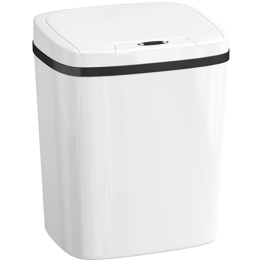 HOMCOM Automatischer Küchenmülleimer 15 L, berührungsloser Bewegungssensor-Mülleimer, Doppelter Öffnungsmodus, batteriebetrieben, Kunststoff, für Zuhause, Büro, Schlafzimmer, weiß   Aosom von HOMCOM
