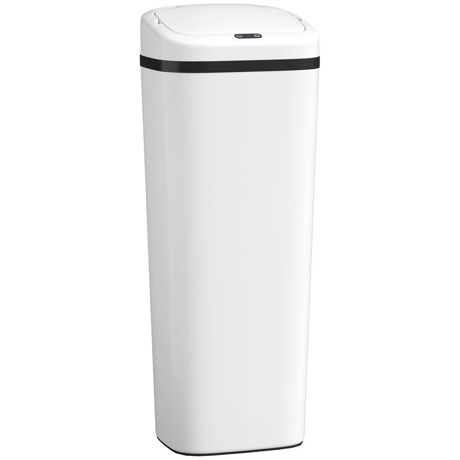 HOMCOM Automatischer 50 L Küchenmülleimer, schmaler Edelstahl-Mülleimer mit Infrarotsensor und manuellem Modus, Halterring, fingerabdruckresistent, für Büro, Zuhause, Weiß   Aosom von HOMCOM