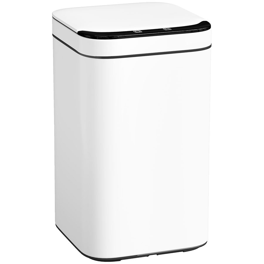 HOMCOM Mülleimer 13 L mit Sensor und Fach für Duftspender, Abfalleimer aus verzinktem Stahl und PP, 24x24x41 cm, Weiß und Schwarz   Aosom von HOMCOM