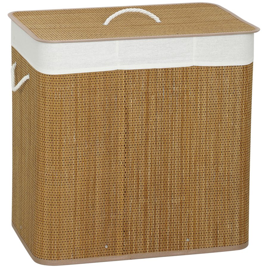 HOMCOM Bambus Wäschekorb mit Deckel 144 L Wäschesammler mit Seilgriffen, herausnehmbarer Wäschesack, Laundry Baskets Wäschesortierer für Waschküche Schlafzimmer Badezimmer Braun   Aosom von HOMCOM