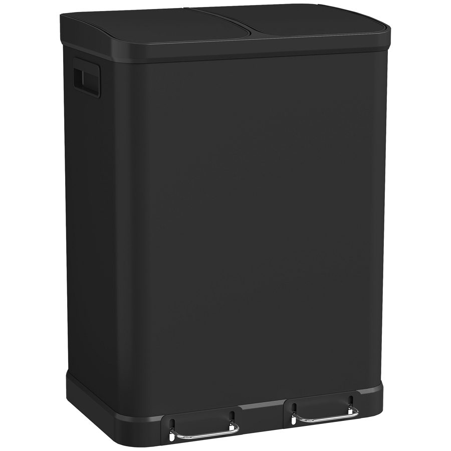 HOMCOM Mülleimer mit Doppelkammer 2x30 l, Tretmülleimer aus Edelstahl, Soft-Close-Deckel, herausnehmbare Inneneimer, Griffe, fingerabdruckresistent, Schwarz   Aosom von HOMCOM