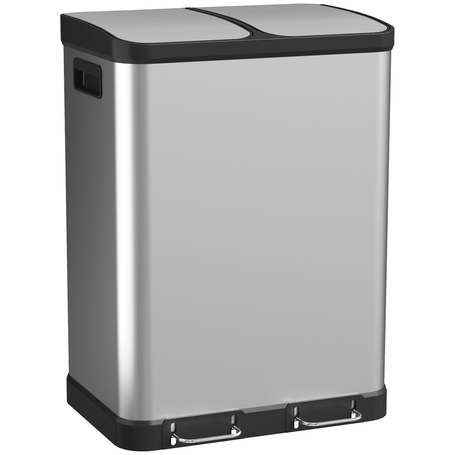 HOMCOM Mülleimer mit Doppelkammer 2x30 l, Treteimer aus Edelstahl, Soft-Close-Deckel, herausnehmbare Inneneimer, Griffe, Fingerabdruckresistent, Silber   Aosom von HOMCOM