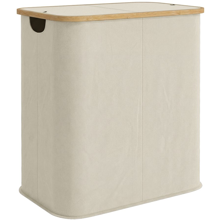 HOMCOM doppelt faltbarer Wäschekorb 80 l, Wäschetonne mit Deckel, gerillte Griffe, Wäschebehälter für Bad, Schlafzimmer, Waschküche, beige   Aosom von HOMCOM