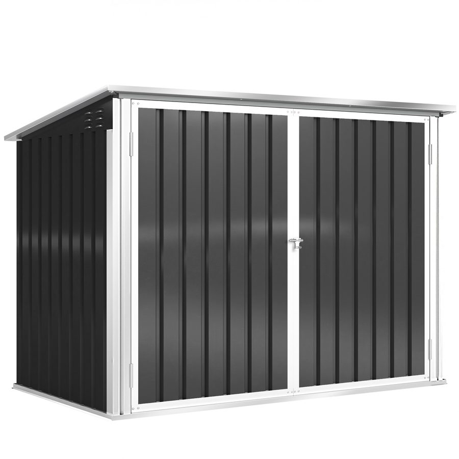 Outsunny Mülltonnenbox für 2 Mülltonnen aus verzinktem Stahl Müllbox mit Klappdeckel Gasdruckfeder Doppeltür Belüftungsöffnungen, abschließbar Mülltonnenverkleidung 179,5 x 108 x 113 cm Dunkelgrau   Aosom von Outsunny