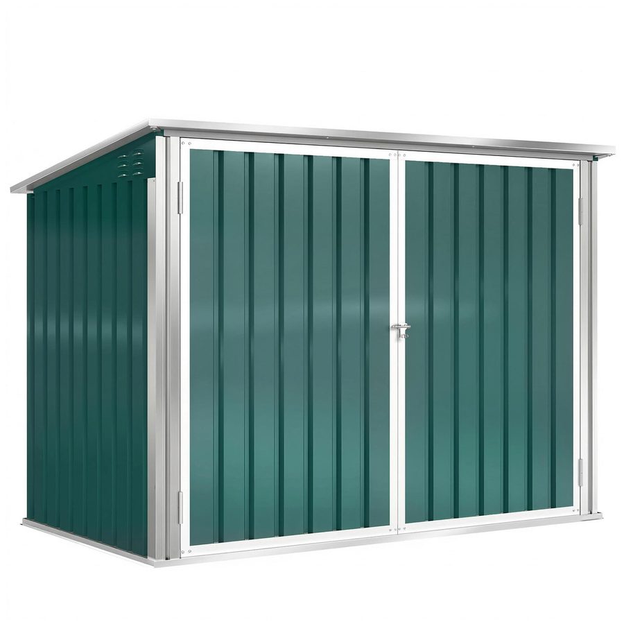 Outsunny Mülltonnenbox Müllbox Storer abschließbar Gerätebox mit Doppeltür Deckel für 2 Mülltonnen Stahl 179,5 x 108 x 129,5/113 cm Grün   Aosom von Outsunny