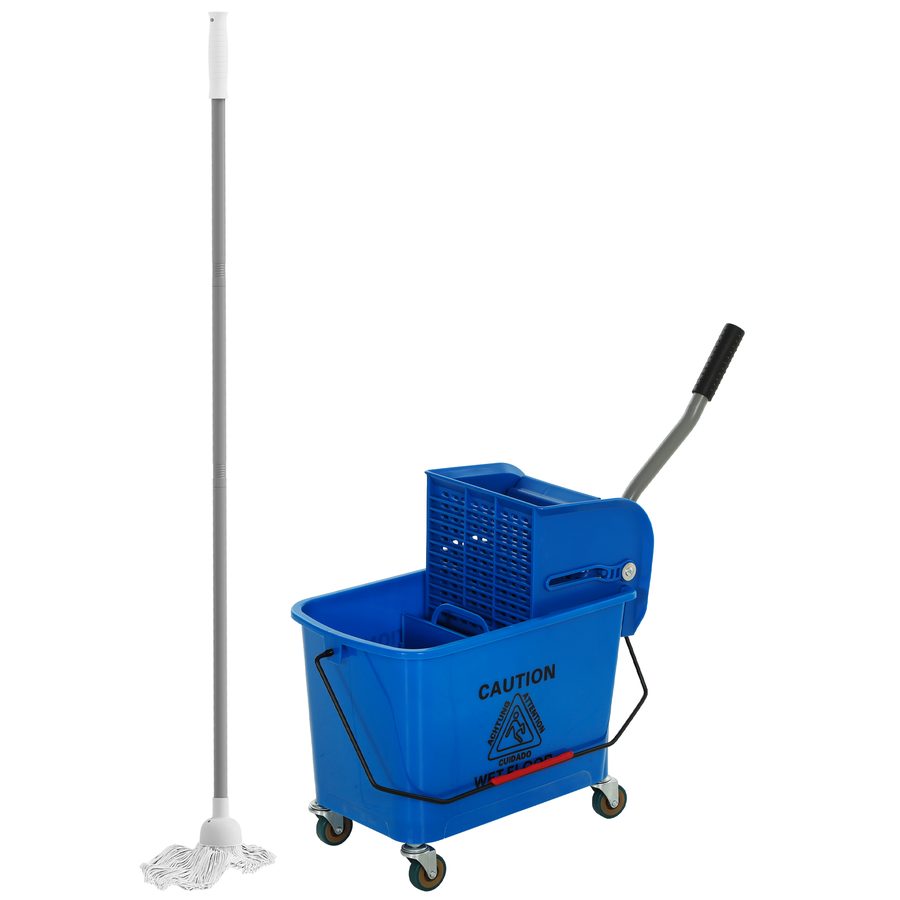 HOMCOM Wischeimer mit Rollen Fassungsvermögen 20 L Wischeimer mit Auswringsystem Mop und Tragegriff für Haushalt und Gewerbe Blau   Aosom von HOMCOM