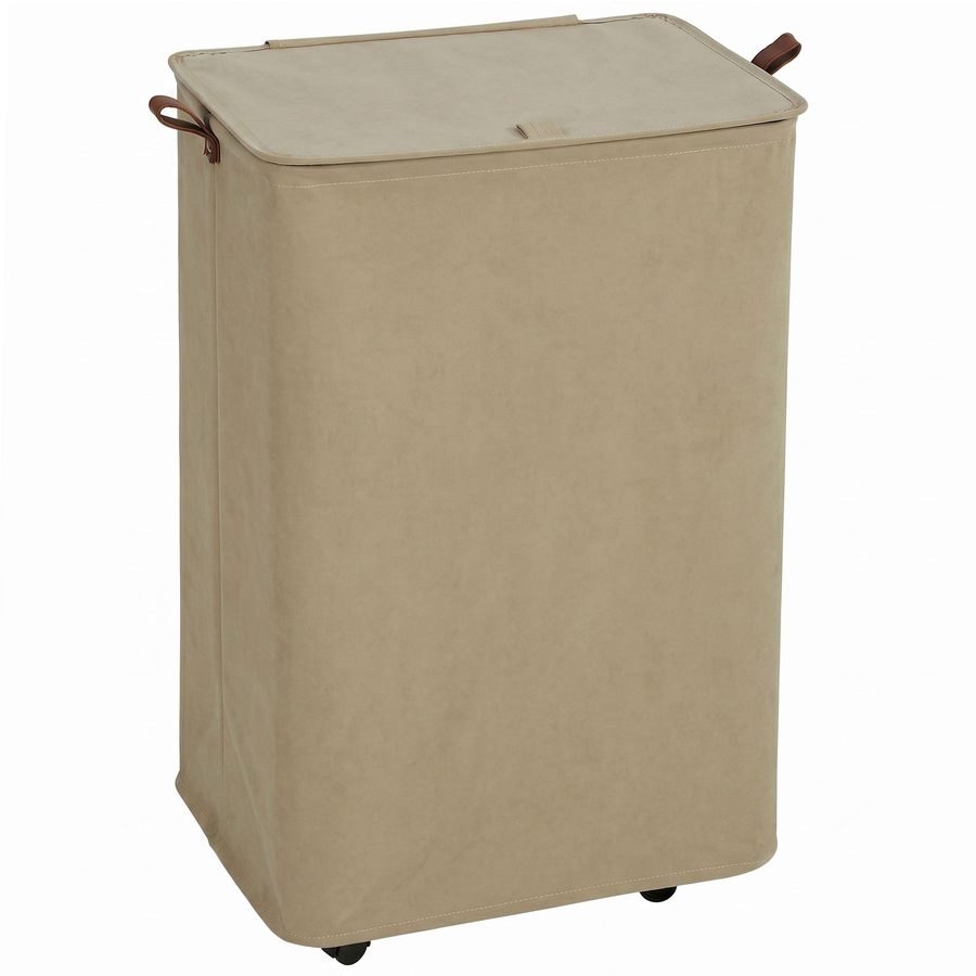 HOMCOM Wäschekorb mit Deckel und Rollen, 50 l, zusammenklappbarer Wäschekorb mit herausnehmbarer und waschbarer Kordeltasche, für Waschküche, Schlafzimmer, Bad, 40x30x65 cm, Camel   Aosom von HOMCOM