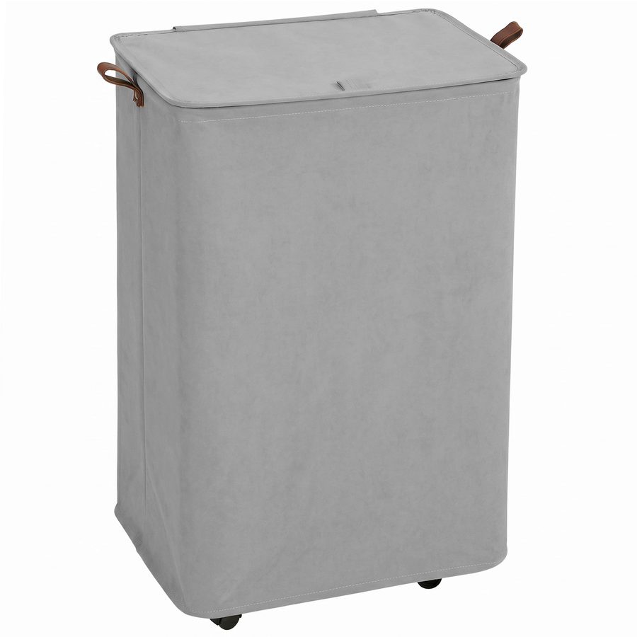 HOMCOM Wäschekorb mit Deckel und Rollen, 50 L, klappbarer Wäschekorb mit herausnehmbarem und waschbarem Kordelbeutel, für Waschküche, Schlafzimmer, Bad, 40x30x65 cm, Grau   Aosom von HOMCOM