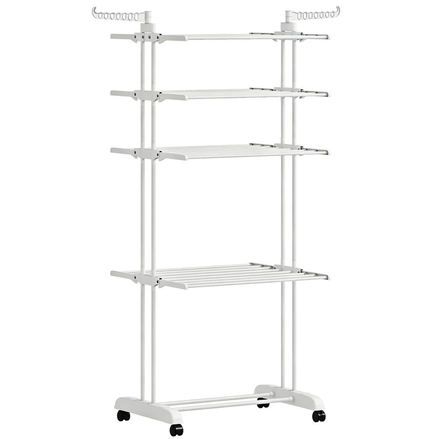 HOMCOM Klappbarer Wäschetrockner 5 Ebenen mit Rollen, Wäschetrockner für Innen mit Seitenflügeln, Stahlrahmen, für Innen und Außen, 73 x 64 x 172 cm, blanc   Aosom von HOMCOM