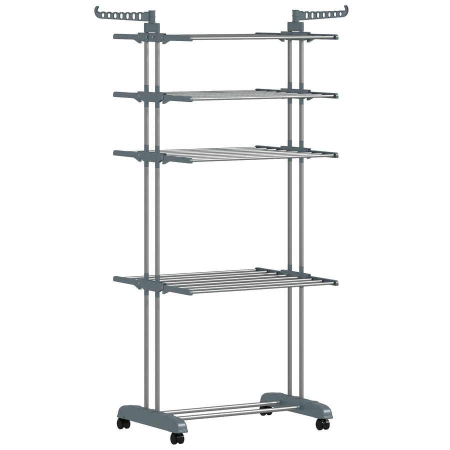 HOMCOM Wäscheständer Turm Standtrockner mit 5 Ebenen, klappbare Seitenflügel, Rollen, Turmwäscheständer für Innen und Außen, 73 x 64 x 172 cm, Grau   Aosom von HOMCOM