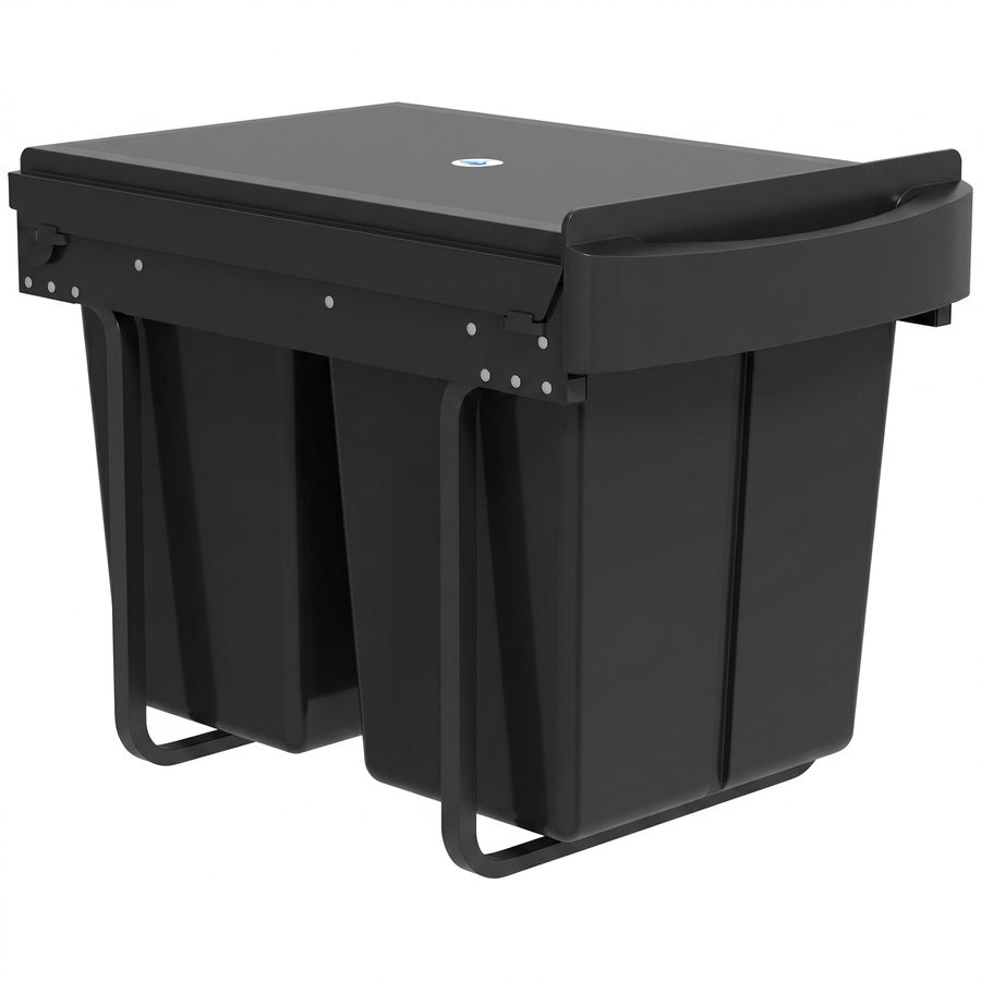 HOMCOM Ausziehbarer Unterschrank-Mülleimer, Mülltrennsystem, 2 x 20L, herausnehmbare Innenbehälter, Griff, sanftes Gleiten, Stahlrahmen, ABS-Deckel, 52 x 33,5 x 41 cm, schwarz   Aosom von HOMCOM