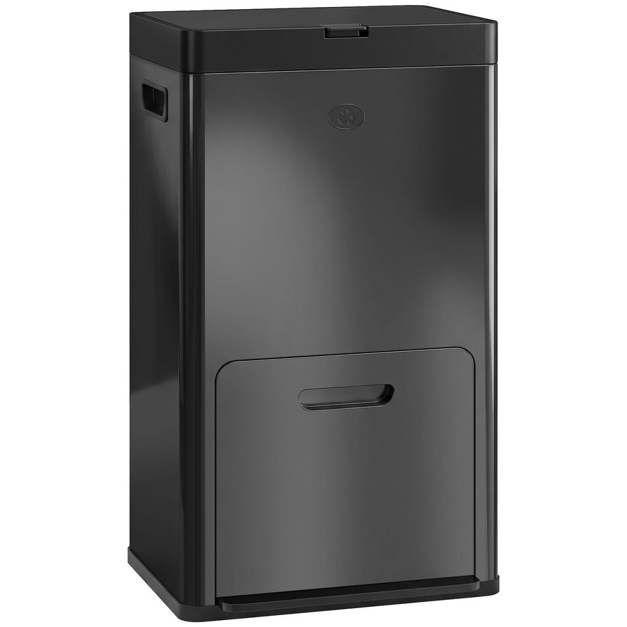 HOMCOM Küchenabfalleimer 56L zur Mülltrennung aus Edelstahl 410 mit Rollen, Mülleimer Recycling mit 3 Fächern, Soft-Close, Breites Pedal, Geruchsneutralisierend, Schwarz   Aosom von HOMCOM