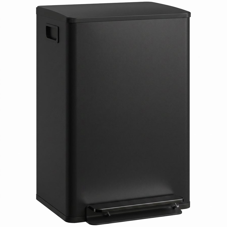 HOMCOM Küchenabfalleimer 50 l, Treteimer aus Edelstahl mit herausnehmbarem Einsatz, Soft-Close-Deckel und Offenhaltefunktion, Geruchsfilter, Griffe, Schwarz   Aosom von HOMCOM