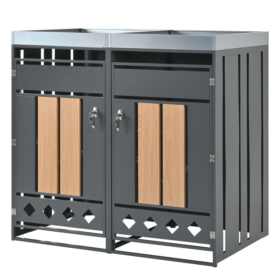 Mülltonnenbox mit integriertem Pflanztrog, abschließbar, für 2 Standard‑Mülltonnen, 132x80x124,5 cm, Grau+Naturfarbe von GL Store