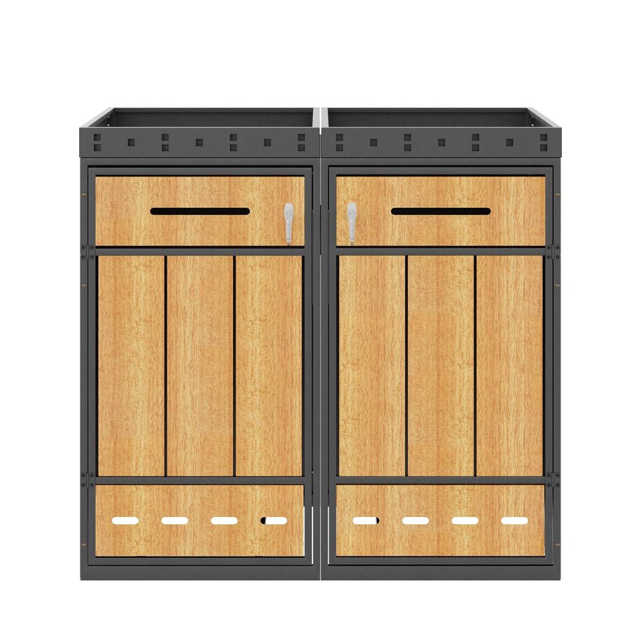 Doppel-Mülltonnenbox, 2‑fach Abfalltrennsystem, 132x80x124 cm, Grau+Naturfarbe von GL Store