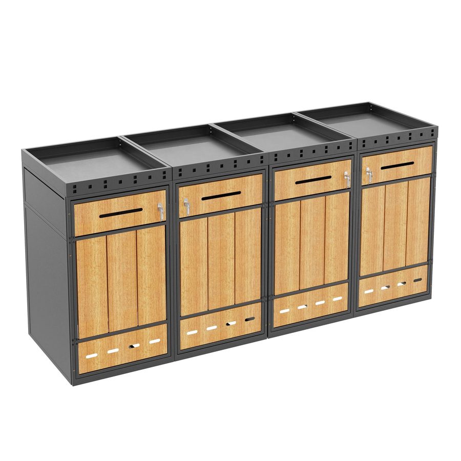 Mülltonnenbox mit Pflanztrog, für 4 Mülltonnen, Frontzugang mit Schloss und Griff, 264x80x124 cm, Grau+Naturfarbe von GL Store