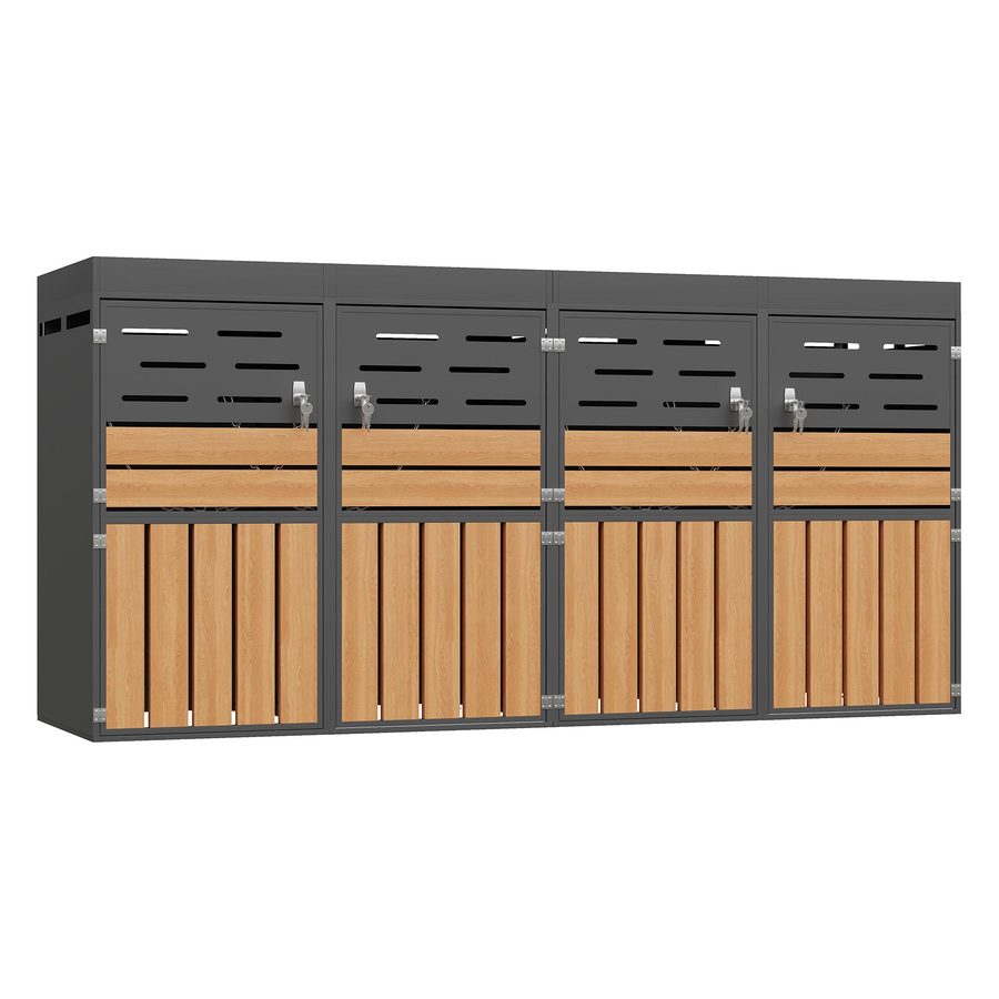 Multifunktionaler Außenschrank mit integriertem Pflanzkasten, Jalousien-Lüftung gegen Gerüche, 264x80x128 cm, Grau