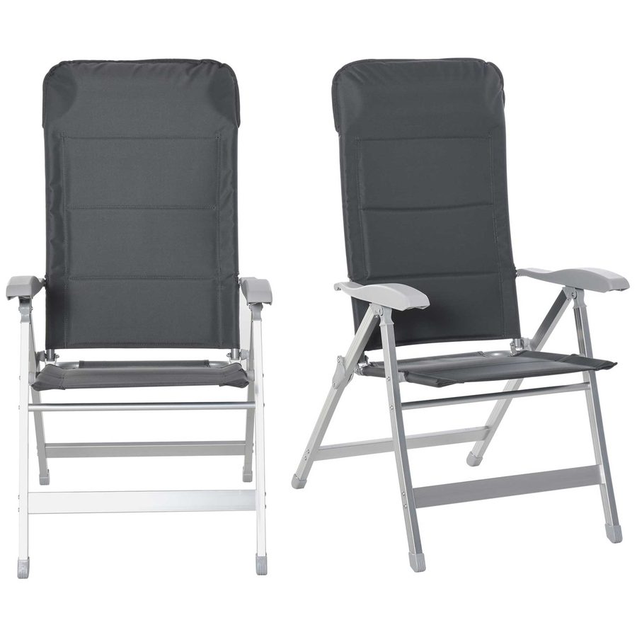 Outsunny Set aus 2 klappbaren Gartenstühlen, Liegestühle für draußen mit hoch verstellbarer Rückenlehne, mehreren Positionen, Armlehnen und Kopfkissen, Aluminium, wasserabweisendes Oxford-Material, Grau   Aosom von Outsunny