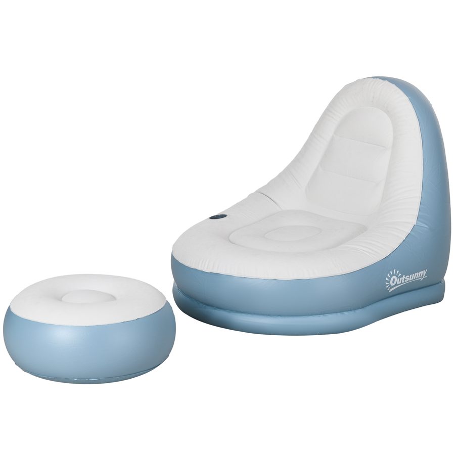 Outsunny Aufblasbares Sofa mit Fußhocker und Becherhalter, Luftsofa für Camping und Zuhause, Weiß, 125x100x87cm   Aosom.de von Outsunny