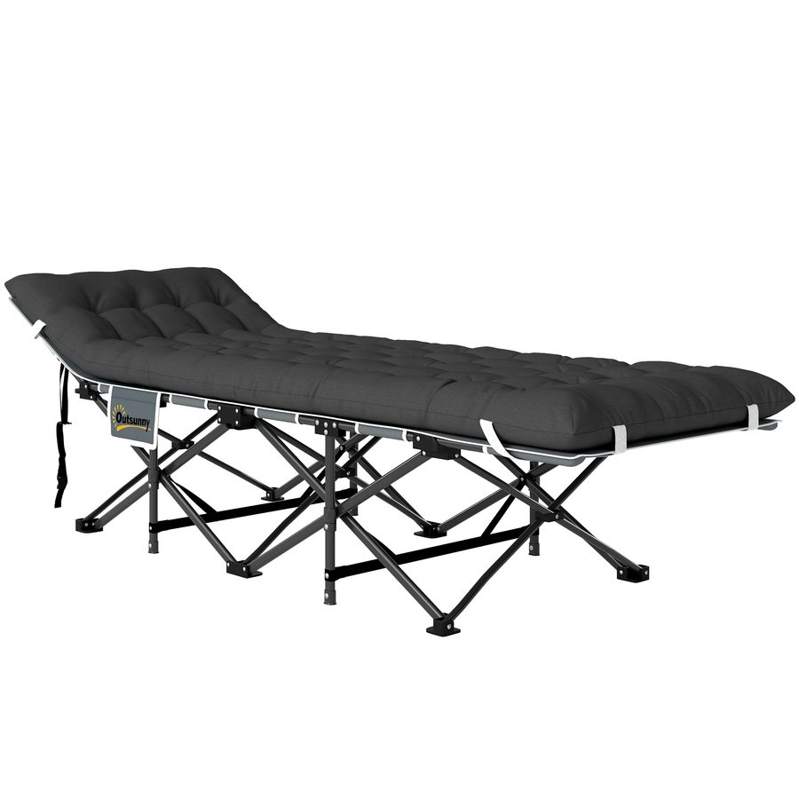 Outsunny Feldbett mit Matratze, faltbares Einzelbett robust und tragbar mit Transporttasche und rutschfesten Füßen für Garten, Reisen, Angeln, Schwarz   Aosom von Outsunny