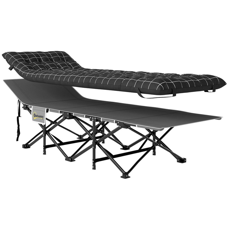 Outsunny Campingbett klappbar Klappbett Feldbett mit Seitentasche Matratze Rutschfest Gästebett bis 150 kg belastbar Outdoor Oxford Schwarz 190 x 67 x 37 cm   Aosom von Outsunny