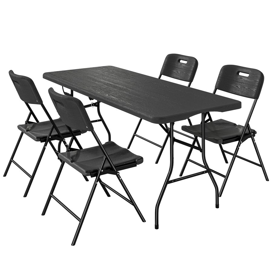 Outsunny 5-teiliges klappbares Camping-Set Klapptisch mit Stühlen Enthält 1 Tisch 180x74x74 cm und 4 Stühle Wasserdichte HDPE-Platte und Metallgestell für Camping Garten Picknick Schwarz   Aosom von Outsunny