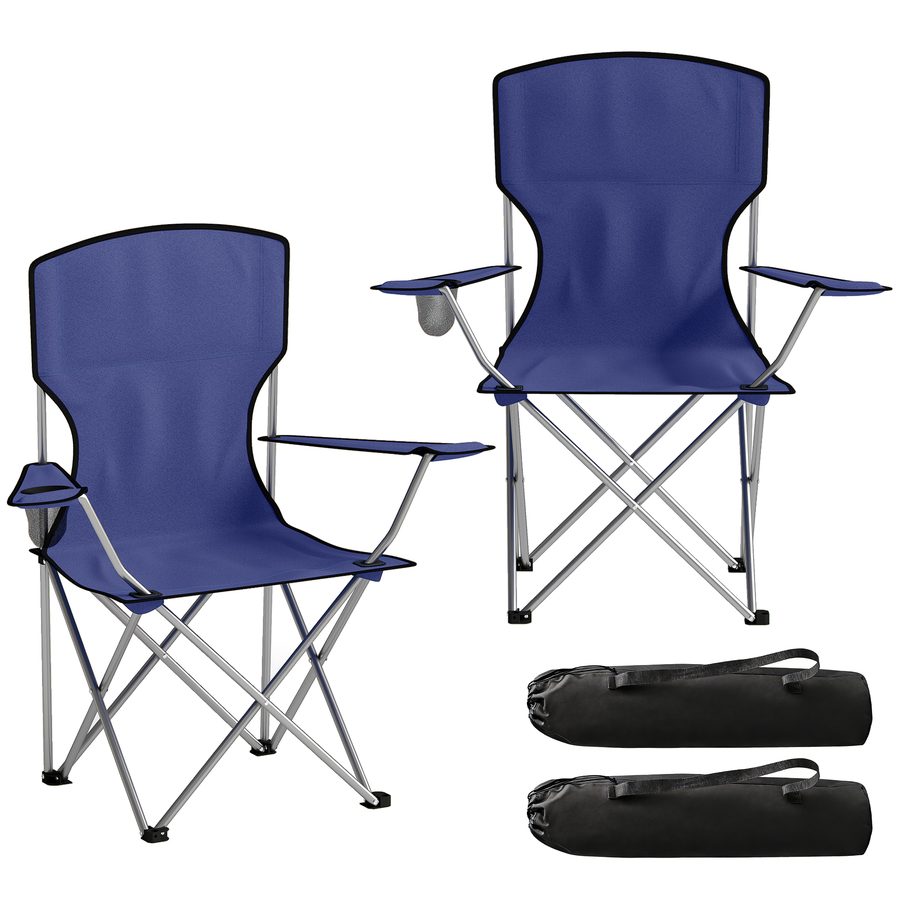 Outsunny 2er-Set Klapp-Campingstühle mit Becherhalter, Tragetasche, Armlehnen und hoher Rückenlehne, Klappstuhl für Garten & Angeln, Tragkraft 120 kg, Dunkelblau   Aosom von Outsunny