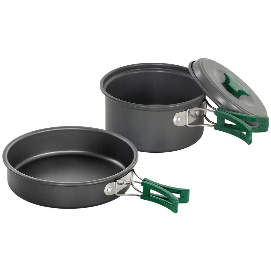 Outsunny Camping Kochgeschirr Set 8-teiliges Outdoor Geschirr Set mit Anti-Verbrühungsgriffen, schnell erhitzend Topf, Pfanne, Kochtopf Set für 2 Personen, für Outdoor Wandern Picknick BBQ Grau   Aosom von Outsunny