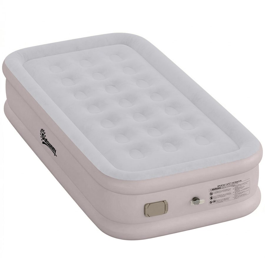 Outsunny Luftmatratze, Einzelbett, integrierte elektrische Pumpe, beflockte Oberfläche, 5000 mm wasserdicht, Tragetasche, leicht zu verstauen, aufblasbares Bett für Camping, Reisen, Gäste, 190x97x39cm, Kaki   Aosom von Outsunny