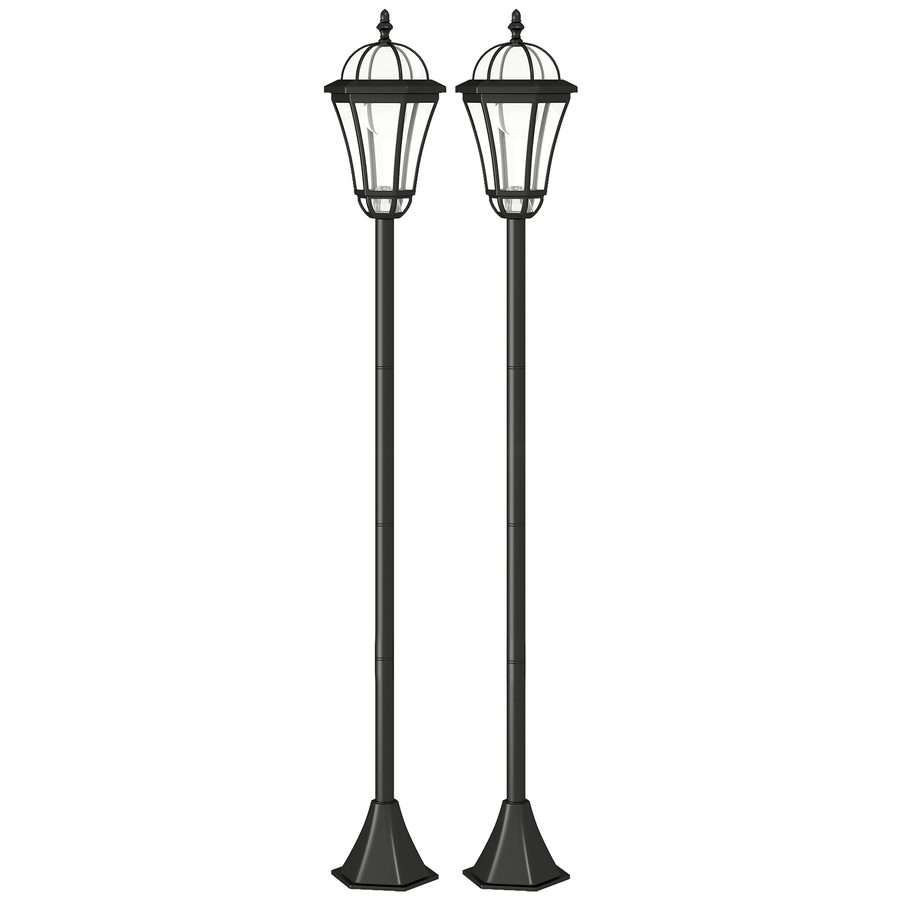 Outsunny 2-St Solar Straßenlaterne LED, IP44, ABS, Ø18,5 x H129 cm, Energiesparmodus, wasserfest, Gartenleuchte mit Edelstahl, Schwarz   Aosom von Outsunny
