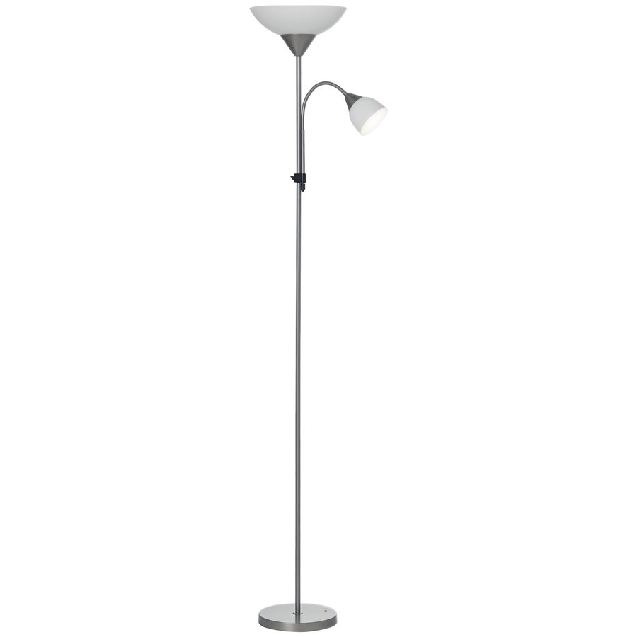 HOMCOM Moderne Stehlampe mit 2 Köpfen verstellbares Leselicht Standleuchte Doppelköpfiges Design mit Stahlfuß in Silber und Weiß 28x28x1795cm   Aosom.de von HOMCOM